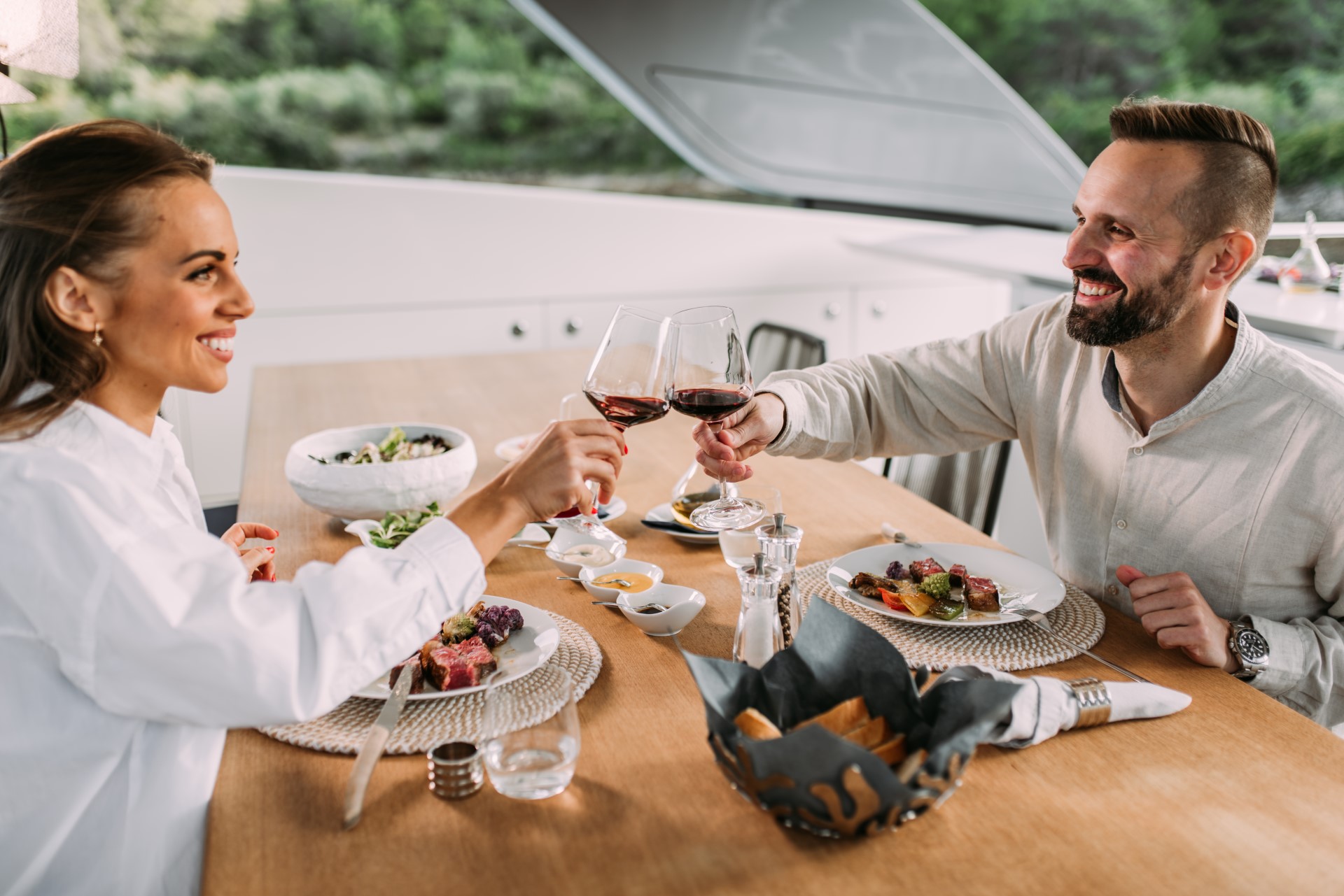 andiamo yacht charter toast with lunch