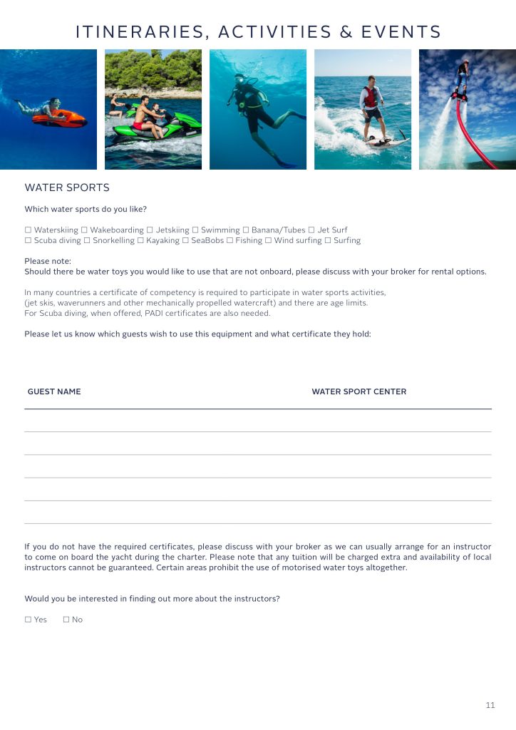 Yacht preference sheet ()