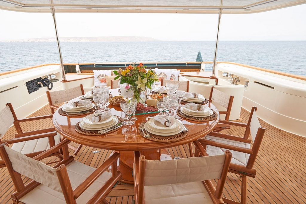aft deck dining area on the yacht imagine upper view