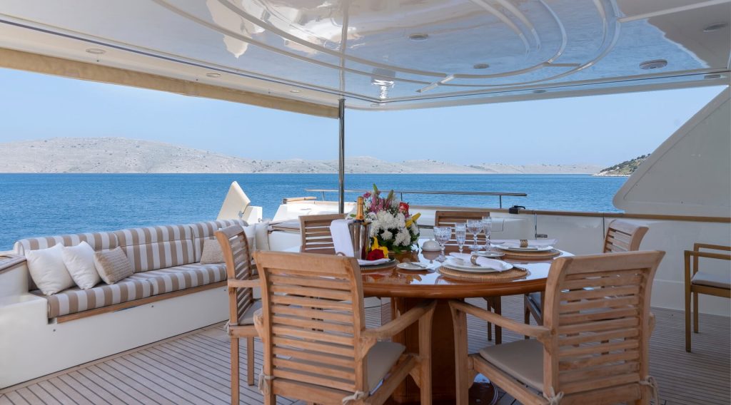 aft deck dining area on the yacht imagine