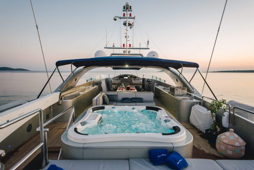 one blue yacht charter jacuzzi on the sundeck