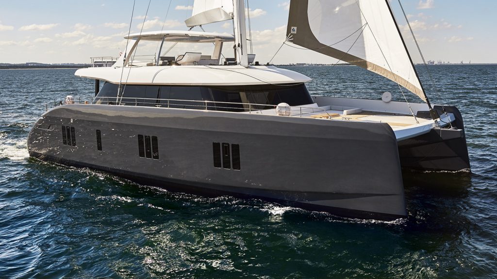 luxury 7x catamaran yacht sailing in adriatic sea