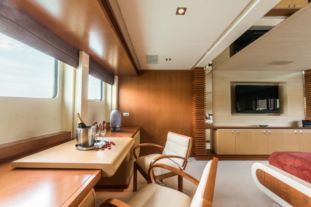agram yacht charter master suite lounge
