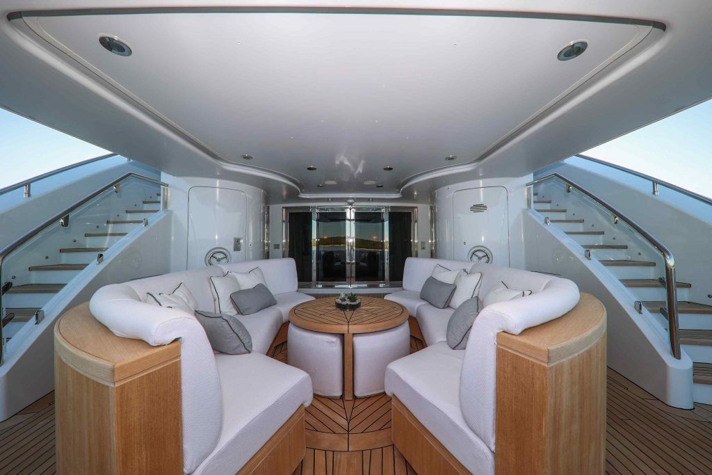 Alalya Yacht Charter aft deck lounge & coffee table