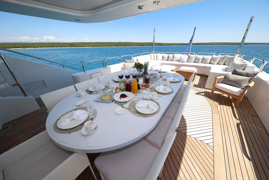 Alalya Yacht Charter bridge deck table for lunch