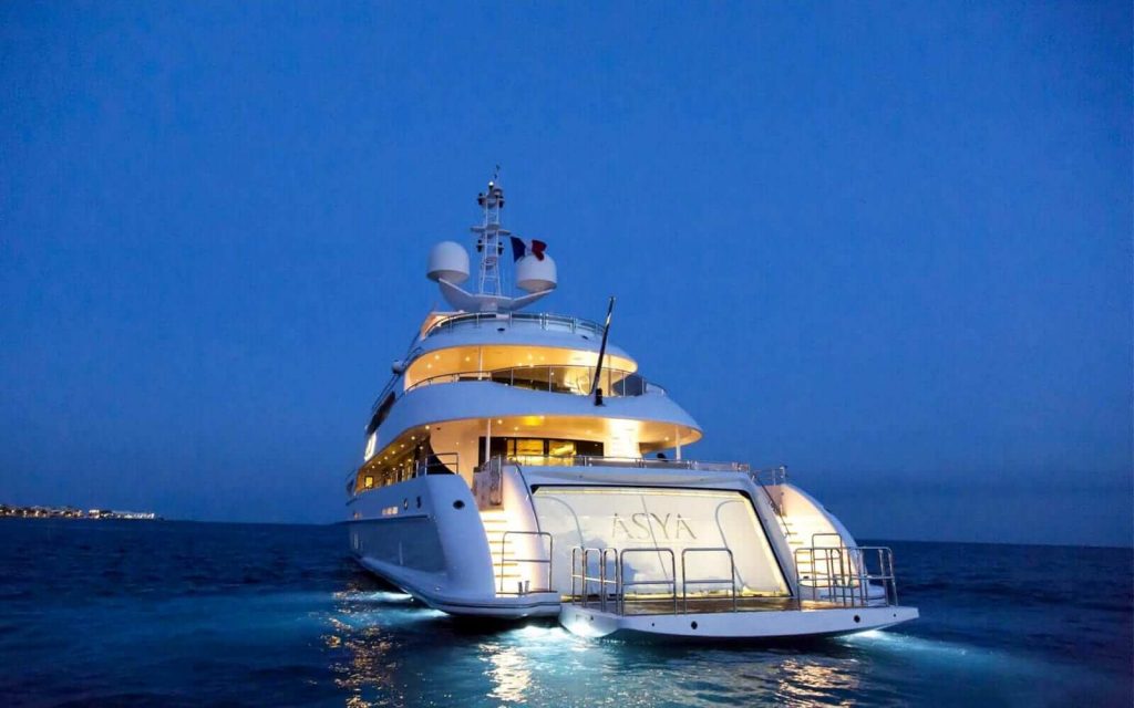 asya yacht charter swimming platform at night