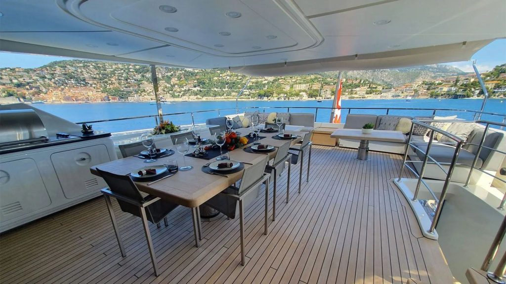 away yacht charter sundeck dining table