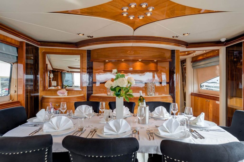 baby i yacht charter interior dining table