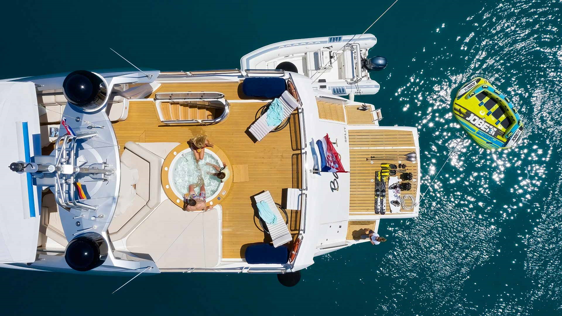 Baby I Yacht Charter top down rear view - jacuzzi on a yacht charter