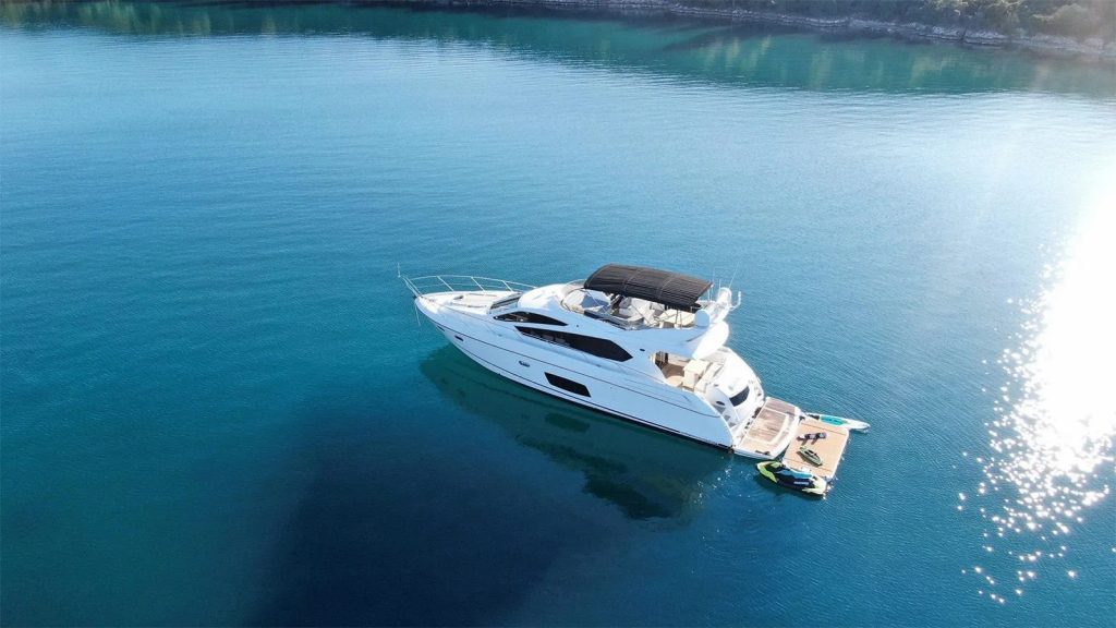 Cardano yacht charter aerial port side view