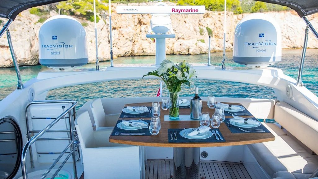 Cardano yacht charter bridge deck dining