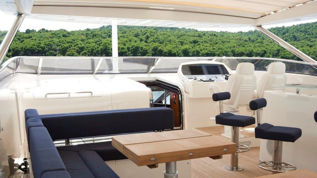 cassiopeia yacht charter flybridge lounge area