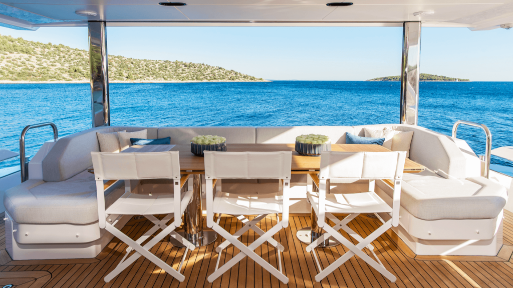 dawo yacht charter aft deck dining area