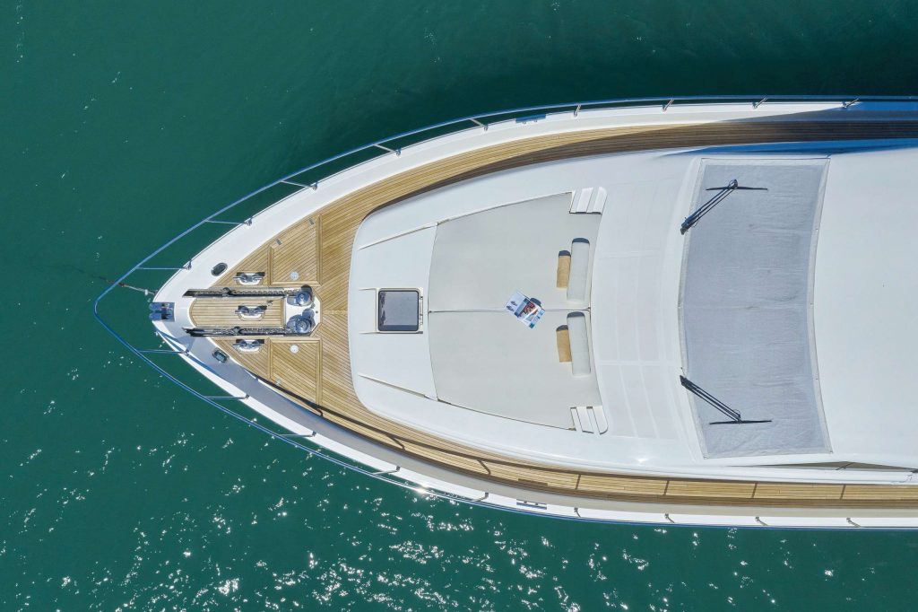 dominique yacht charter bow view from above