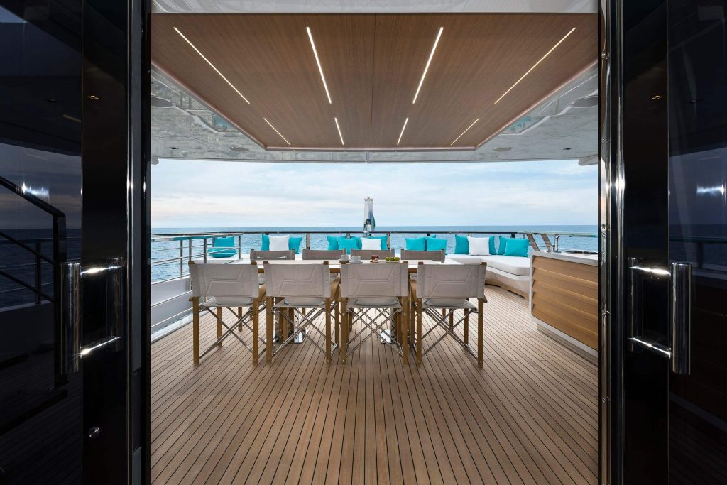 sanctuary yacht charter upper deck aft dining table