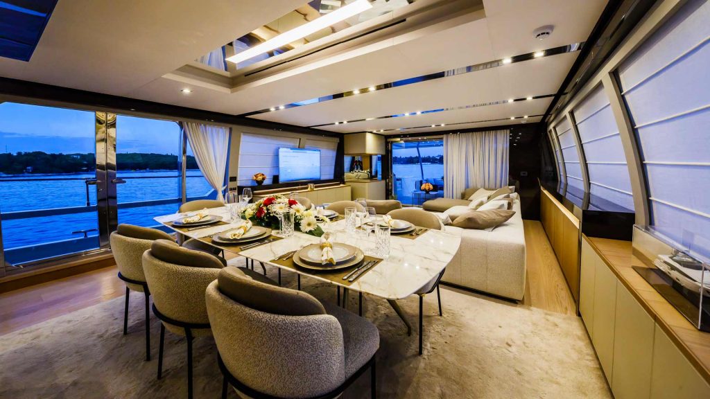 galactica yacht charter main dining table