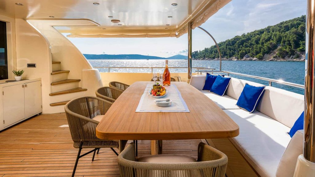 grace yacht charter dining table