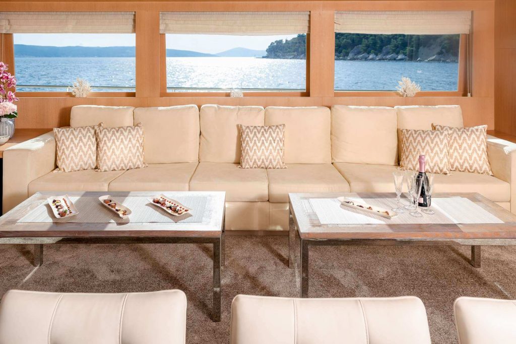 yacht salon sofas with two coffee tables