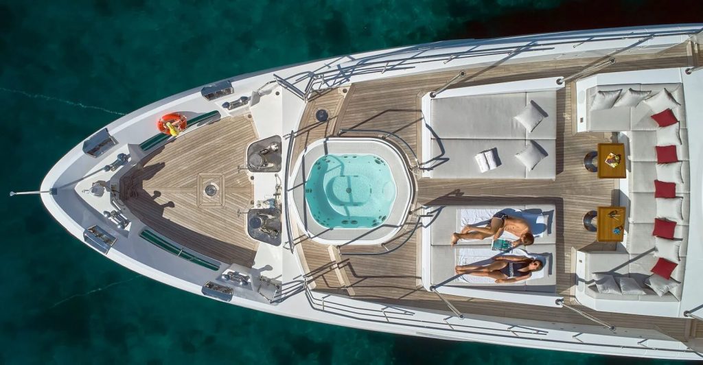 happy me yacht front deck view from above