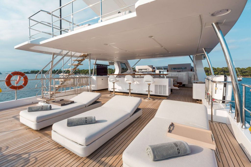heed yacht charter sun loungers on the sundeck