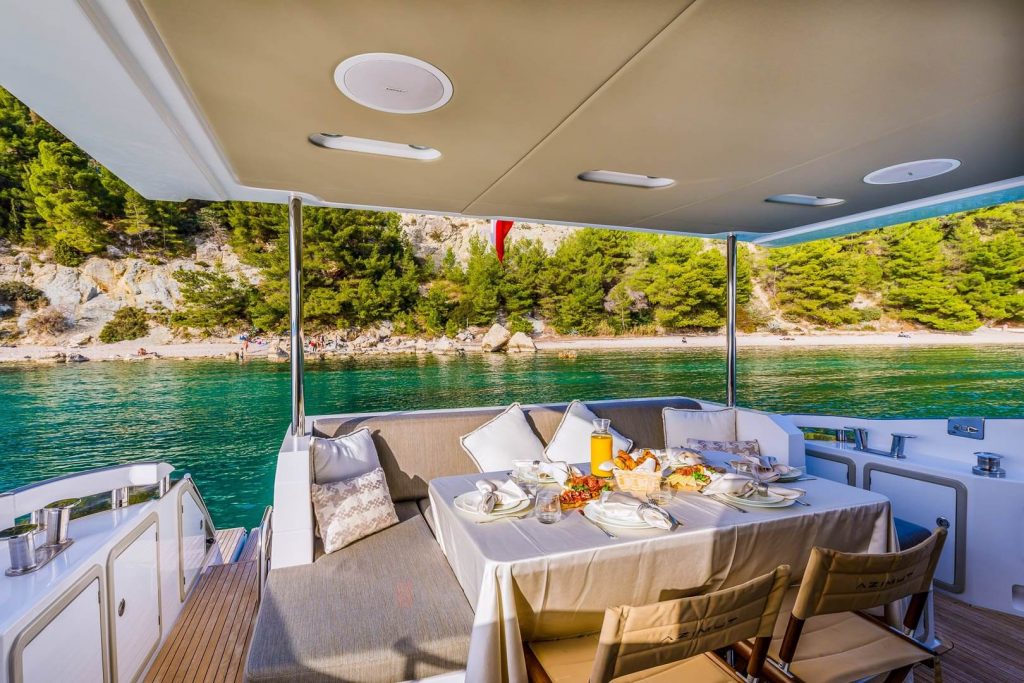 yacht dining table on a main deck