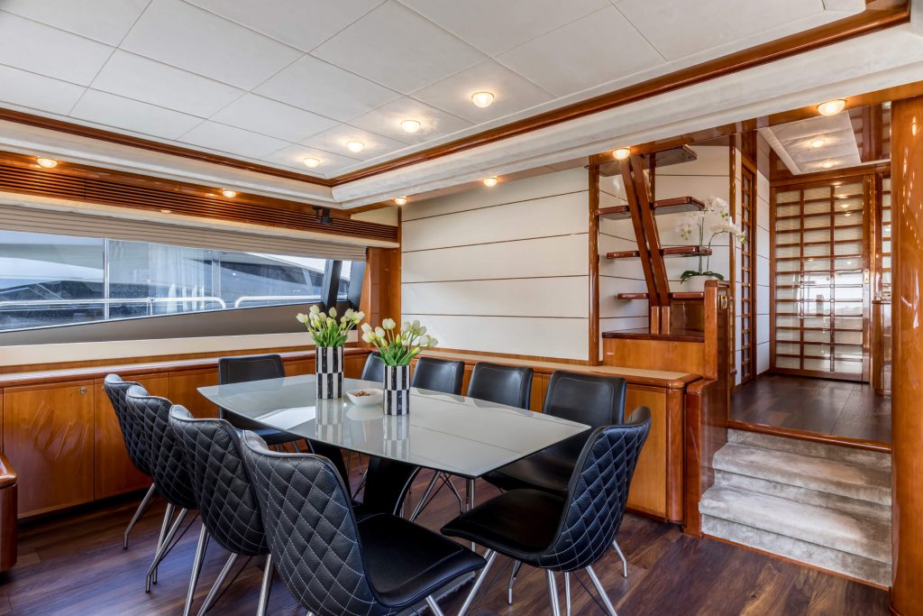 Miss katariina yacht charter dining table