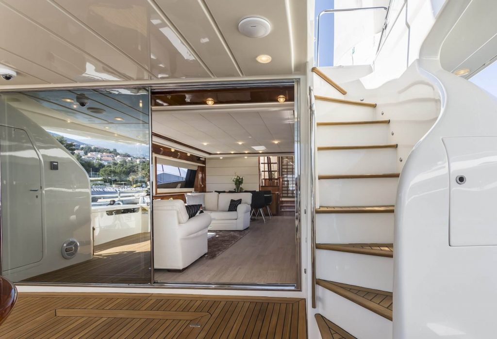 miss katariina yacht charter stairs to upper deck