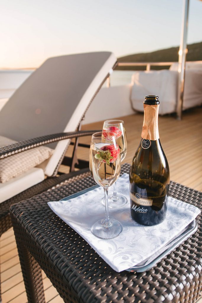 klobuk yacht charter champagne is served