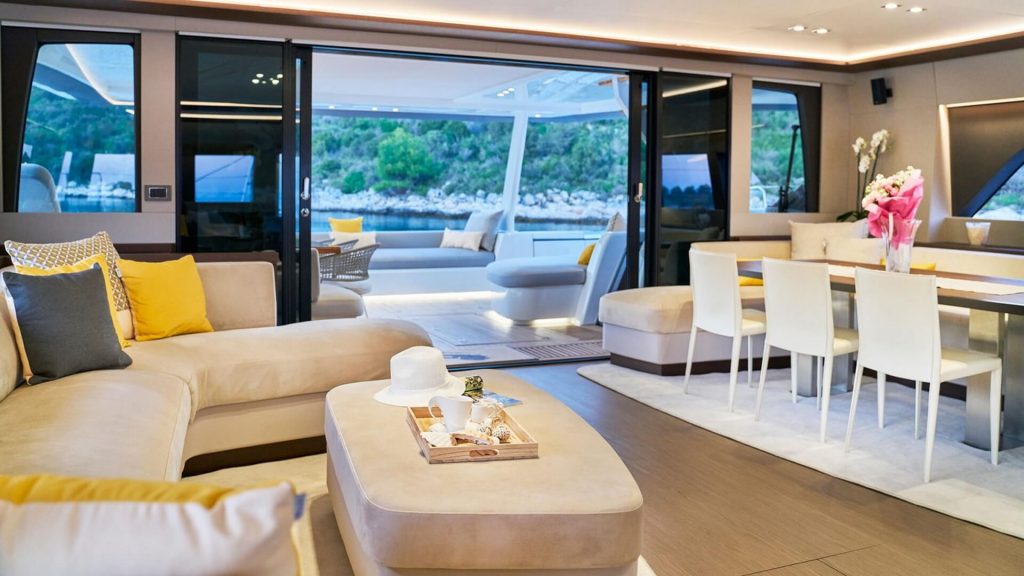 adriatic dragon catamaran yacht main salon view to an outside