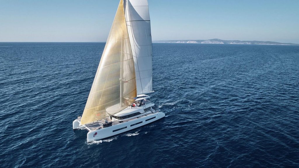 adriatic dragon catamaran yacht sailing in the open sea