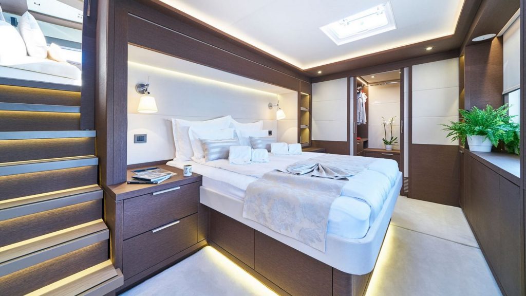 adriatic dragon catamaran yacht main cabin bed