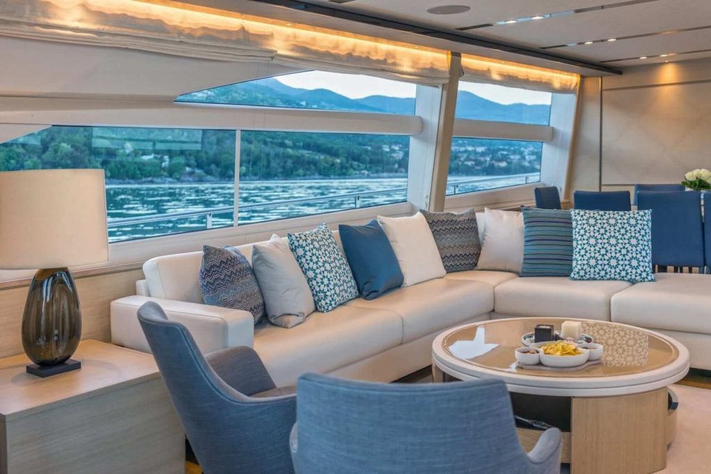 sofas and a coffee table on a yacht charter