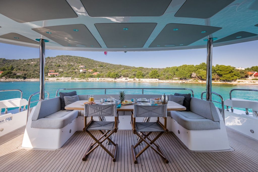 mowana yacht charter aft deck dining area