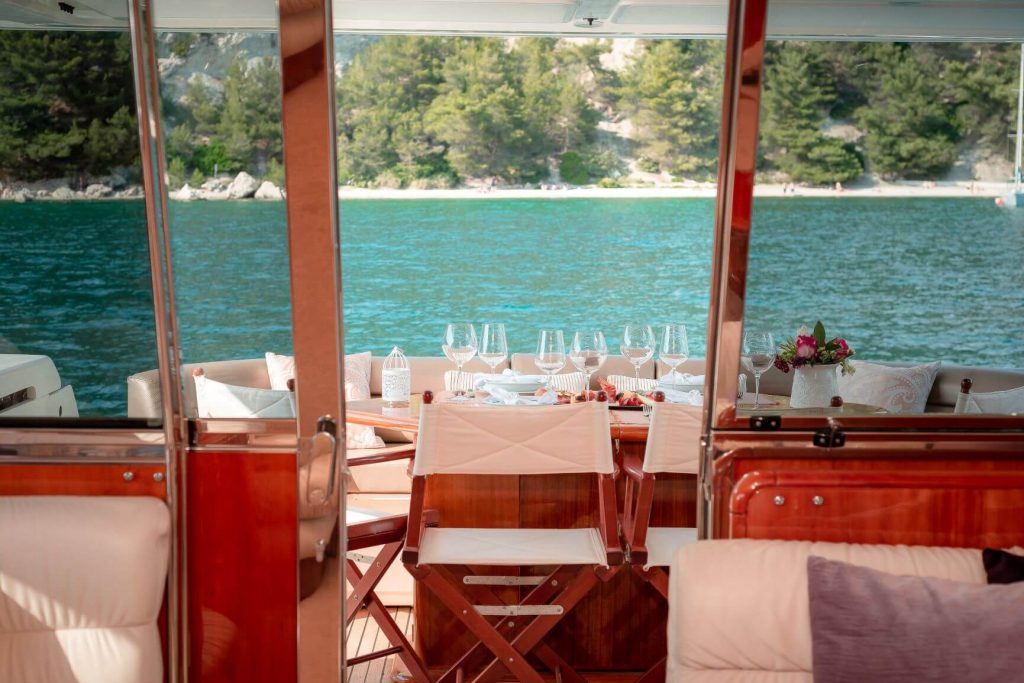 marino yacht charter dining table view