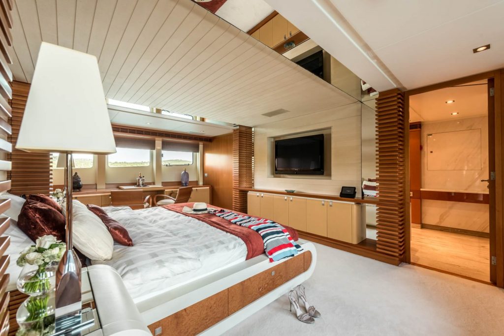 agram yacht charter master suite tv view