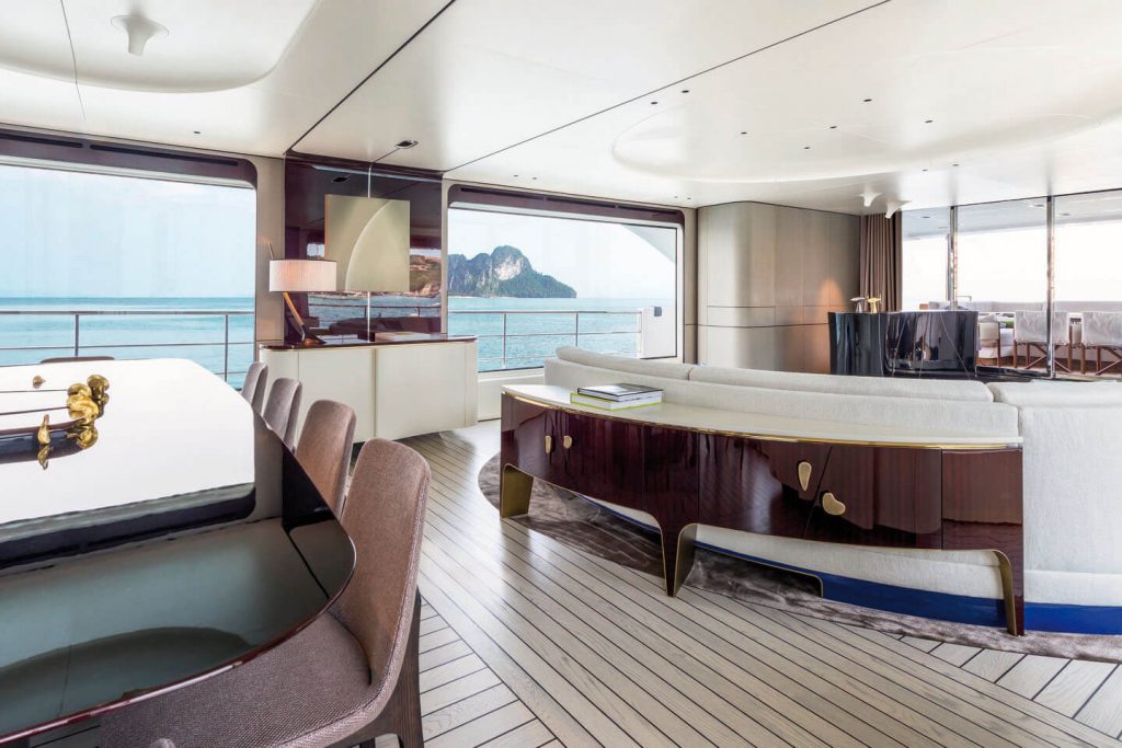 heed yacht charter main salon private bar view