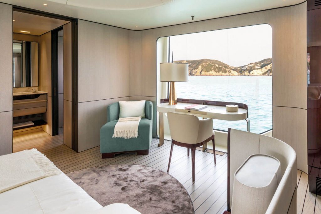 heed yacht charter master suite window office view