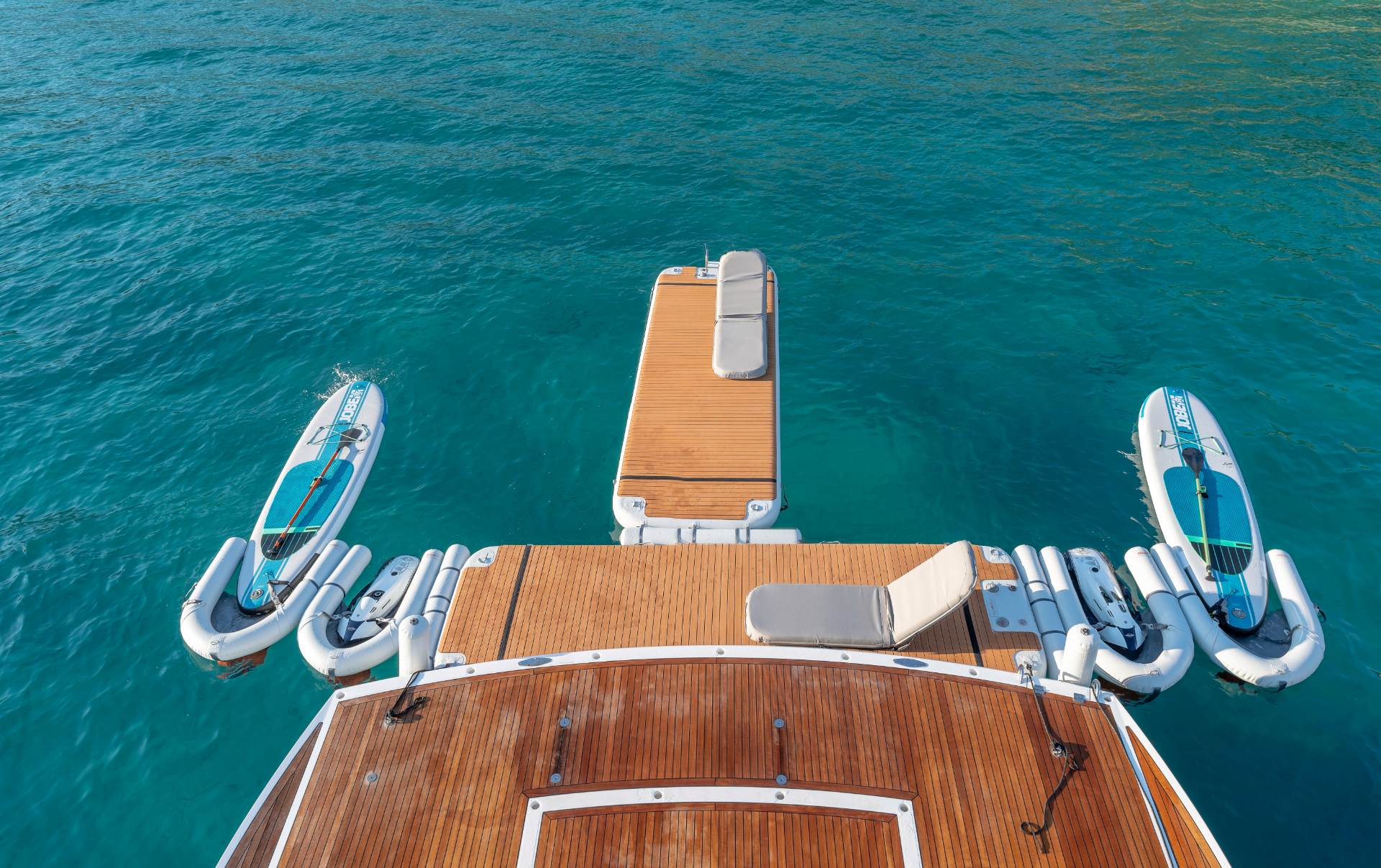 hunky dory yacht charter swimming platform with water toys