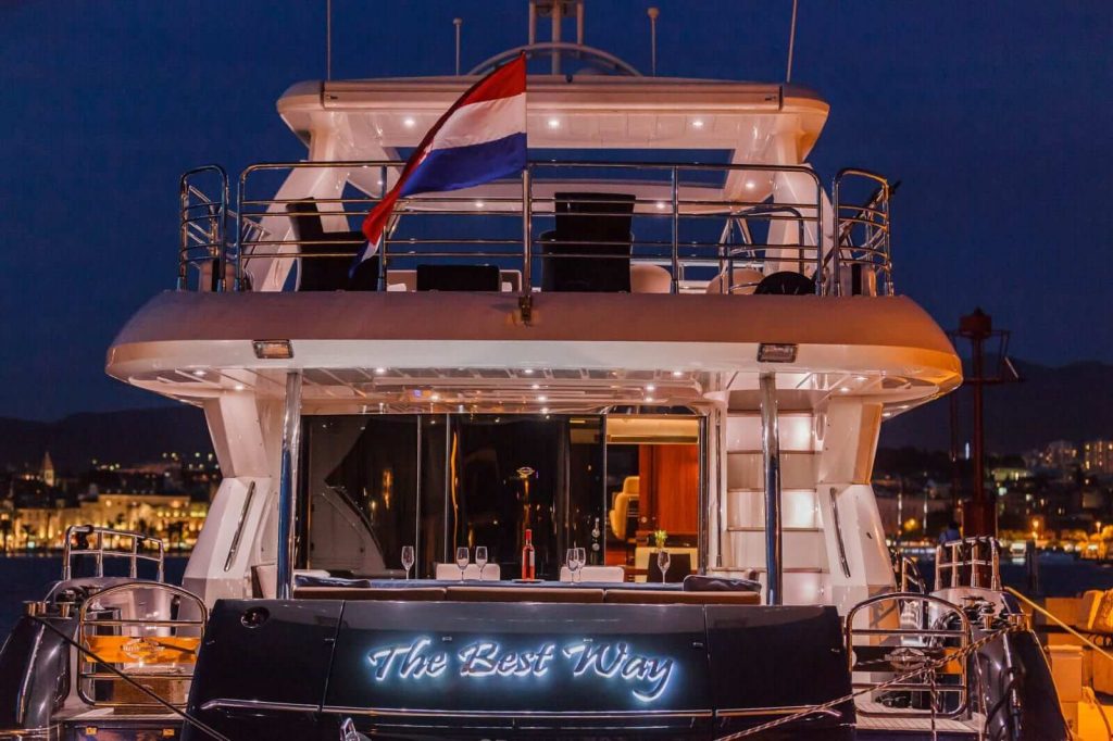 the best way yacht charter rear view at night