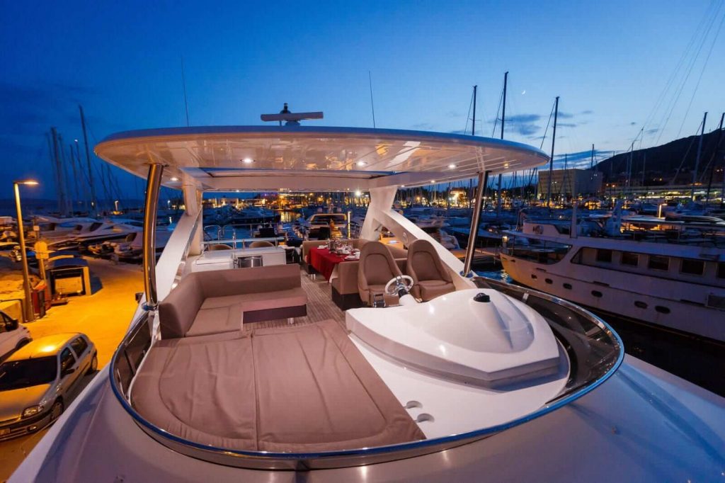 the best way yacht charter flybridge at night
