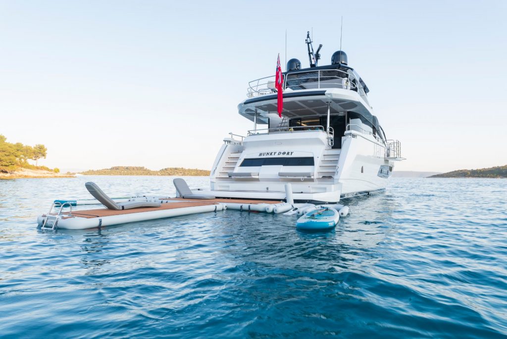 hunky dory yacht charter swimming platform with loungers