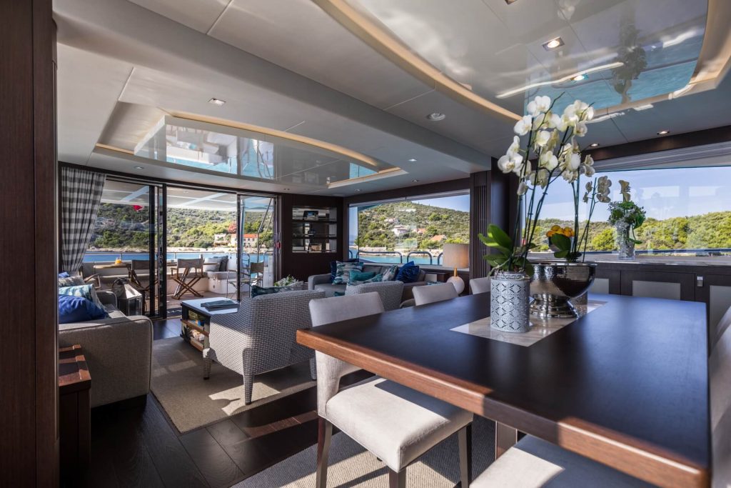 mowana yacht charter main dining table