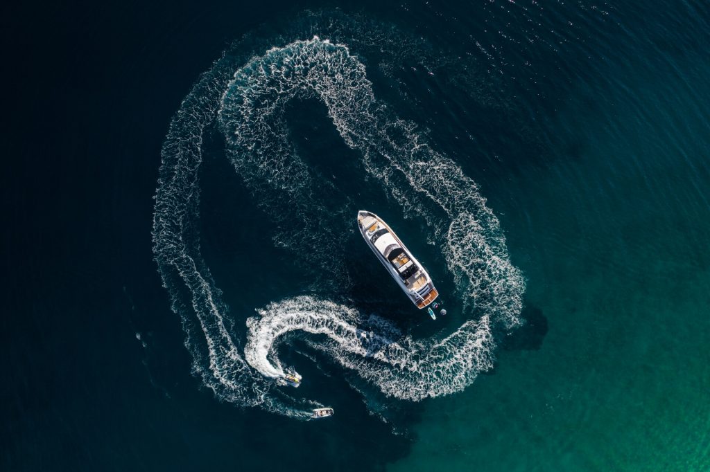 mowana yacht charter view from above with a jetski