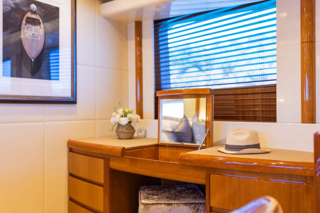 Novela yacht charter master suite vanity desk