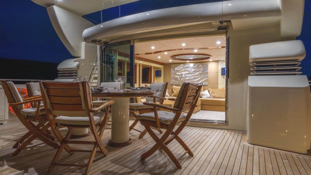 novela yacht charter upper deck dining area