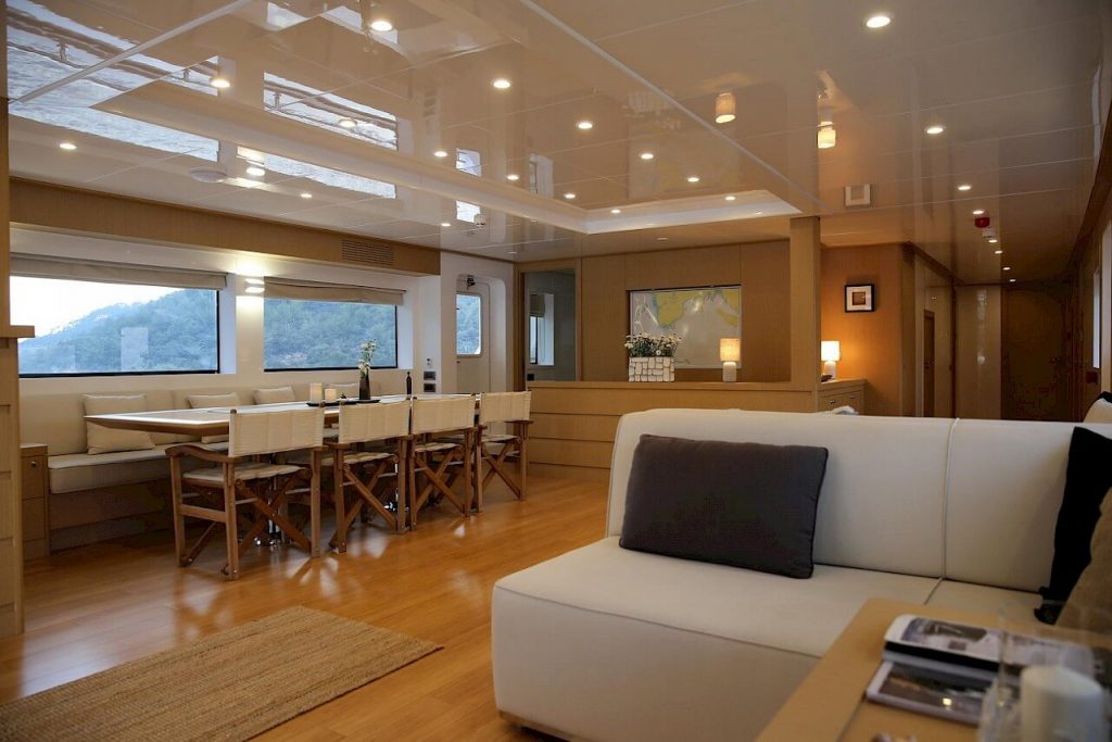 ottawa IV yacht charter main salon with a dining area