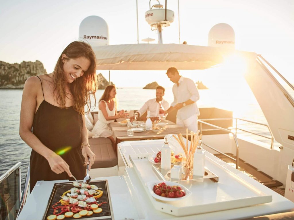 family dinner time on a yacht