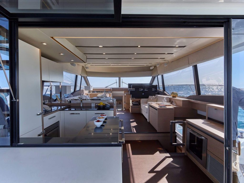 prestige 630 yacht charter main salon area