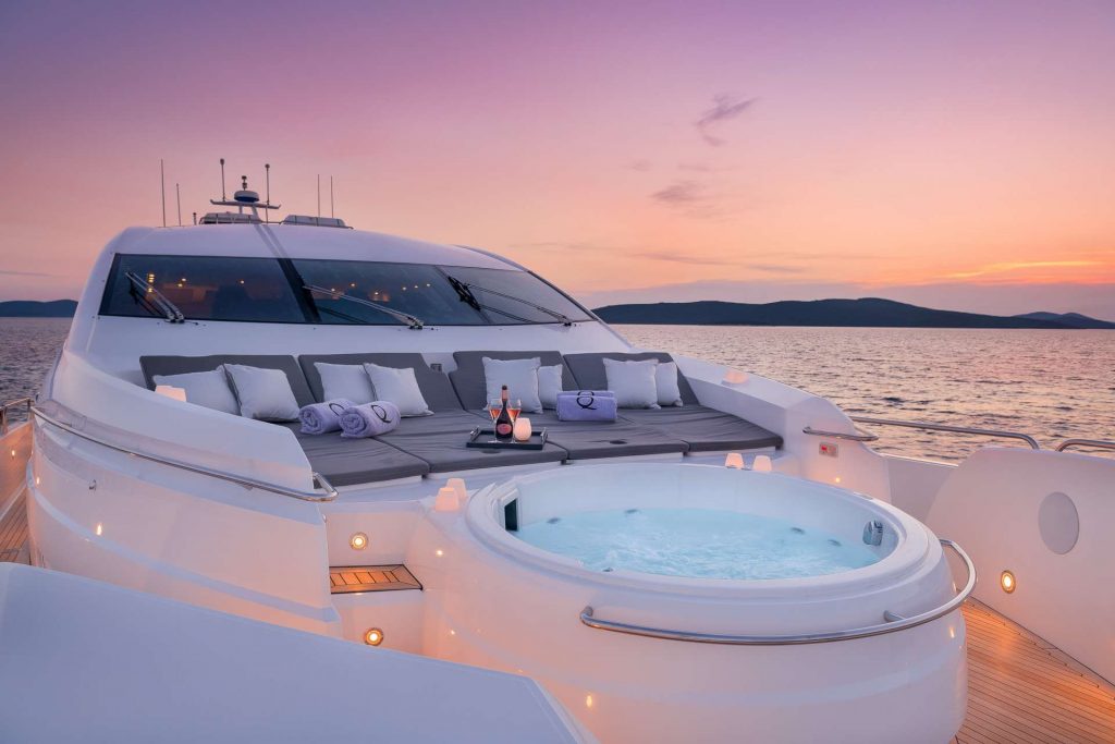 quantum yacht charter jacuzzi at sunset