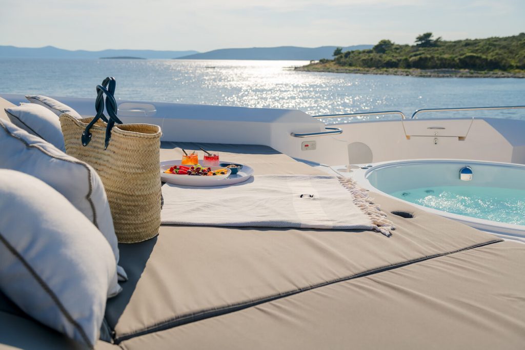 quantum yacht charter relaxing area on the foredeck